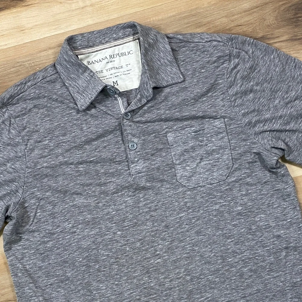 Banana Republic Polo Shirt Mens M Minimalist Vintage T Jersey Gray Heathered